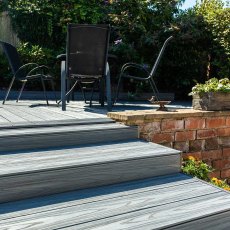 Alchemy Habitat+ Composite Deck Boards in Grizedale Light Grey 3.6mx3.6m -close up of steps