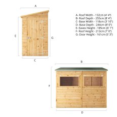 8x4 Mercia Premium Shiplap Pent Shed - dimensions