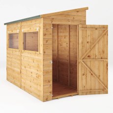 8x4 Mercia Premium Shiplap Pent Shed - isolated angle view, doors open
