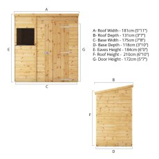 6x4 Mercia Shiplap Pent Shed - dimensions