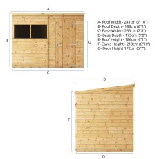 8x6 Mercia Shiplap Pent Shed - dimensions
