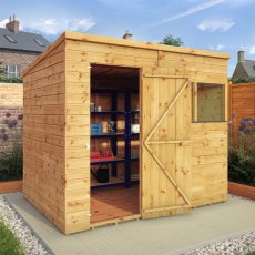 8x6 Mercia Shiplap Pent Shed - insitu with doors open