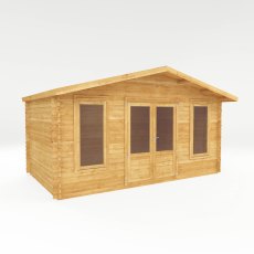 5m x 3m Mercia Retreat Log Cabin (28mm To 44mm Logs) - isolated angle view, doors closed