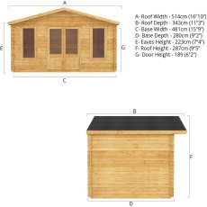 5m x 3m Mercia Retreat Log Cabin (28mm To 44mm Logs) - dimensions