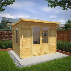 3.0mx2.5m Mercia Pent Log Cabin - 28mm Logs - in situ, doors closed