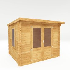 3.0mx2.5m Mercia Pent Log Cabin - 28mm Logs - isolated view, doors closed