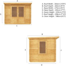 3.0mx2.5m Mercia Pent Log Cabin - 28mm Logs - Dimensions