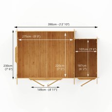 4.1m X 2.5m Mercia Pent Log Cabin With Side Shed - 28mm Logs - footprint