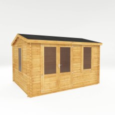 4mx3m Mercia Home Office Log Cabin (28mm To 44mm Logs) - isolated angle view, doors closed