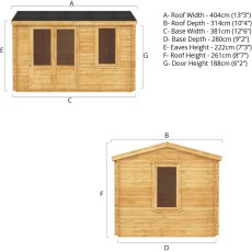 4mx3m Mercia Home Office Log Cabin (28mm To 44mm Logs) - dimensions