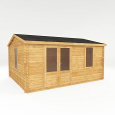 5m X 4m Mercia Home Office Elite Log Cabin (34mm To 44mm Logs) - isolated angle view, doors closed