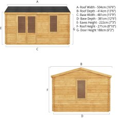 5m X 4m Mercia Home Office Elite Log Cabin (34mm To 44mm Logs) - dimensions