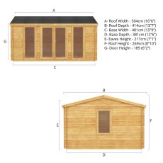 5m x 4m Home Office Director Log Cabin (28mm To 44mm Logs) - dimensions