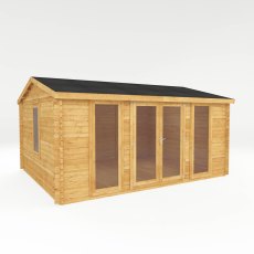 5m x 4m Home Office Director Log Cabin (28mm To 44mm Logs) - isolated angle view, doors closed