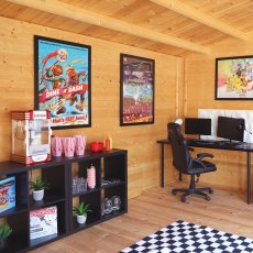 5m x 4m Home Office Director Log Cabin (28mm To 44mm Logs) - in situ, desk angle view