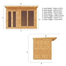 10 x 6 (2.47m x 2.33m) Mercia Maine Summerhouse - Dimensions