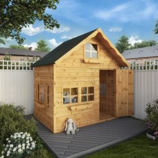 7x5 Mercia Double Story Swiss Cottage Playhouse - In Situ, Door Open