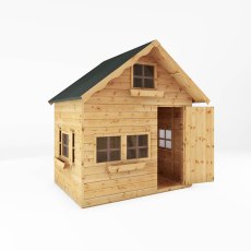 7x5 Mercia Double Story Swiss Cottage Playhouse - White Background, Door Open