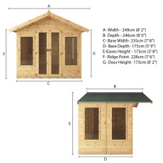 6x8 Mercia Premium Sussex Summerhouse - Dimensions