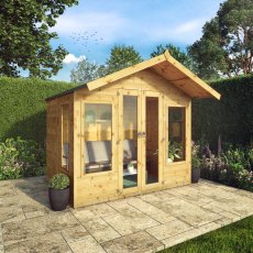 6x8 Mercia Premium Sussex Summerhouse - in situ, angle view, doors closed