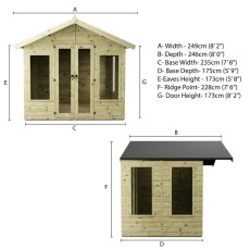 Mercia Premium Sussex 8x6 summerhouse dimensions and specification diagram