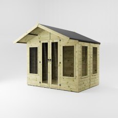 Mercia Premium Sussex 8x6 summerhouse angled front view with veranda and glazing