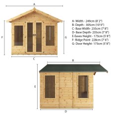 8x8 Mercia Premium Sussex Summerhouse - dimensions