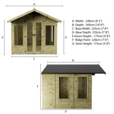 Mercia Premium Sussex 8x8 summerhouse dimensions and specification diagram
