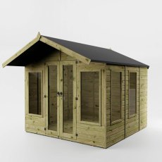 Mercia Premium Sussex 8x8 summerhouse angled view with glazed doors and side windows