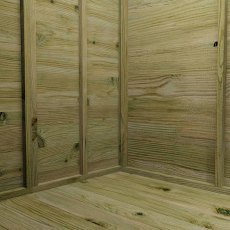 Interior view of Mercia Premium Sussex 8x8 summerhouse showing timber walls and floor
