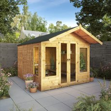 8x10 Mercia Premium Sussex Summerhouse - in situ, angle view, doors closed