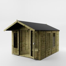 Mercia Premium Sussex 10x8 summerhouse angled front view with veranda and glazing