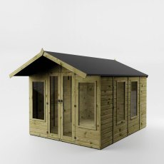 Mercia Premium Sussex 10x8 summerhouse angled view with veranda and glazing