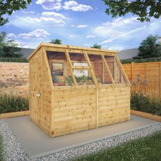 8x6 Mercia Wooden Potting Shed - insitu angled with door closed