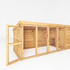 12 x 4 Mercia Shiplap Berkshire Dog Kennel & Run - isolated side angle view, doors open