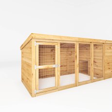 12 x 4 Mercia Shiplap Berkshire Dog Kennel & Run - isolated side angle view, doors closed