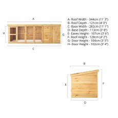 12 x 4 Mercia Shiplap Berkshire Dog Kennel & Run - dimensions