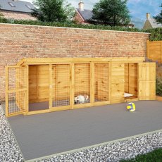 12 x 4 Mercia Shiplap Berkshire Dog Kennel & Run - in situ, angle view, doors open