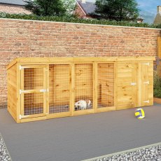 12 x 4 Mercia Shiplap Berkshire Dog Kennel & Run - in situ, angle view, doors closed