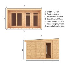 4m x 3m Mercia Creswell Insulated Garden Room with Veranda - Dimensions