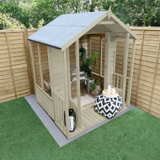 6x6 Forest Oakley Summerhouse with Veranda - Pressure Treated - insitu with doors open