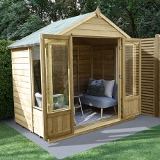 8 x 6 Forest Oakley Summerhouse - Pressure Treated - In Situ, angle view, doors open
