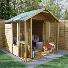 8 x 8 Forest Oakley Summerhouse with Verandah - Pressure Treated - In Situ - angle view