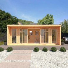 6m x 3m Mercia Creswell Insulated Garden Room with Veranda - In Situ, Front View and doors open