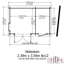 8G x 12 (2.39m x 3.59m) Shire Walsoken Log Cabin with Side Shed - Floor Plan