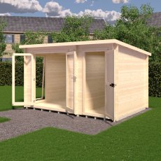 8G X 12 (2.39m X 3.59m) Shire Walsoken Log Cabin With Side Shed (19mm Logs) - in situ, doors open