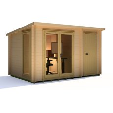 8Gx12 Shire Walsoken Log Cabin with Side Shed (19mm Logs) - Isolated, Doors closed