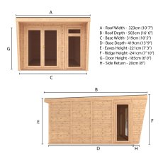 The Mercia Harlow Premium Insulated Garden Room 3m x 4m - dimensions