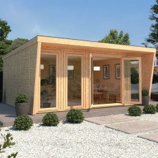 The Mercia Harlow Premium Insulated Garden Room 5m x 4m - in situ, angle view