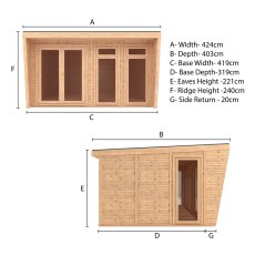 The Mercia Harlow Premium Insulated Garden Room 4m x 3m - dimensions